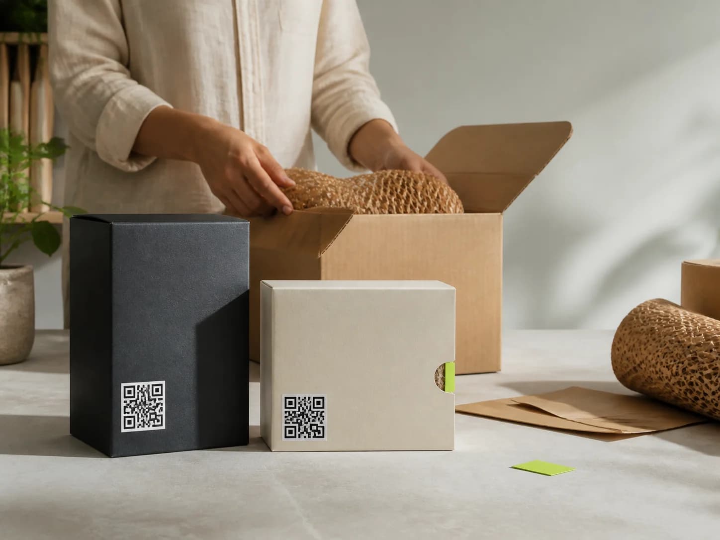 QR labels on sustainable retail packaging
